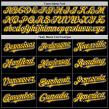 Laden Sie das Bild in den Galerie-Viewer, Uksn Individuelles Bomberjacke in Schwarz-Gold-Grau mit Druckknopfleiste, Kapuze und Varsity-Letterman-Stil
