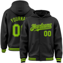 Laden Sie das Bild in den Galerie-Viewer, Uksn Individuelles Bomberjacke in Schwarz-Neongrün mit Druckknopfleiste, Kapuze und Varsity-Letterman-Stil
