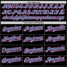 Laden Sie das Bild in den Galerie-Viewer, Uksn Individuelles Bomberjacke in Schwarz-Pink-Hellblau mit Druckknopfleiste, Kapuze und Varsity-Letterman-Stil
