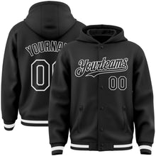 Laden Sie das Bild in den Galerie-Viewer, Uksn Individuelles Bomberjacke in Schwarz-Weiß mit Druckknopfleiste, Kapuze und Varsity-Letterman-Stil
