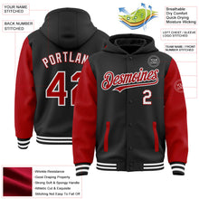 Laden Sie das Bild in den Galerie-Viewer, Uksn Individuelles Bomberjacke in Schwarz-Rot-Weiß mit Druckknopfleiste, Kapuze, Zweifarben-Design und Varsity-Letterman-Stil
