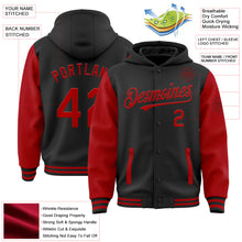 Laden Sie das Bild in den Galerie-Viewer, Uksn Individuelles Bomberjacke in Schwarz-Rot mit Druckknopfleiste, Kapuze, Zweifarben-Design und Varsity-Letterman-Stil
