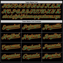Laden Sie das Bild in den Galerie-Viewer, Uksn Individuelles Bomberjacke in Schwarz-Kelly-Grün-Orange mit Druckknopfleiste, Kapuze, Zweifarben-Design und Varsity-Letterman-Stil
