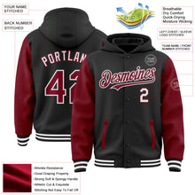 Laden Sie das Bild in den Galerie-Viewer, Uksn Individuelles Bomberjacke in Schwarz-Karmesinrot-Weiß mit Druckknopfleiste, Kapuze, Zweifarben-Design und Varsity-Letterman-Stil
