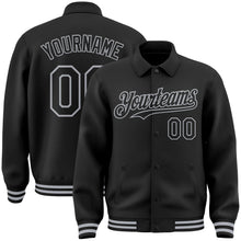Laden Sie das Bild in den Galerie-Viewer, Uksn Individuelles Bomberjacke in Schwarz-Grau mit Byron-Stil, Reverskragen, Druckknopfleiste und Varsity-Letterman-Stil
