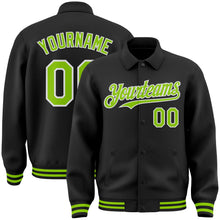 Laden Sie das Bild in den Galerie-Viewer, Uksn Individuelles Bomberjacke in Schwarz-Neongrün-Weiß mit Byron-Stil, Reverskragen, Druckknopfleiste und Varsity-Letterman-Stil
