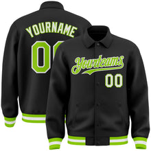 Laden Sie das Bild in den Galerie-Viewer, Uksn Individuelles Bomberjacke in Schwarz-Neongrün-Weiß mit Byron-Stil, Reverskragen, Druckknopfleiste und Varsity-Letterman-Stil
