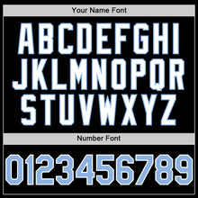 Laden Sie das Bild in den Galerie-Viewer, Uksn Individuelles Bomberjacke in Schwarz-Hellblau-Weiß mit Byron-Stil, Reverskragen, Druckknopfleiste und Varsity-Letterman-Stil

