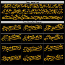 Laden Sie das Bild in den Galerie-Viewer, Uksn Individuelles Bomberjacke in Schwarz-Gold mit Byron-Stil, Reverskragen, Druckknopfleiste und Varsity-Letterman-Stil
