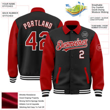 Laden Sie das Bild in den Galerie-Viewer, Uksn Individuelles Bomberjacke in Schwarz-Rot-Weiß mit Byron-Stil, Reverskragen, Druckknopfleiste, Zweifarben-Design und Varsity-Letterman-Stil
