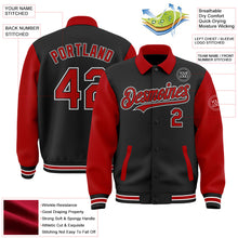 Laden Sie das Bild in den Galerie-Viewer, Uksn Individuelles Bomberjacke in Schwarz-Rot-Weiß mit Byron-Stil, Reverskragen, Druckknopfleiste, Zweifarben-Design und Varsity-Letterman-Stil
