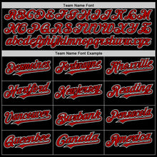 Laden Sie das Bild in den Galerie-Viewer, Uksn Individuelles Bomberjacke in Schwarz-Rot-Weiß mit Byron-Stil, Reverskragen, Druckknopfleiste, Zweifarben-Design und Varsity-Letterman-Stil
