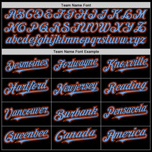 Laden Sie das Bild in den Galerie-Viewer, Uksn Individuelles Bomberjacke in Schwarz-Hellblau-Orange mit Byron-Stil, Reverskragen, Druckknopfleiste, Zweifarben-Design und Varsity-Letterman-Stil
