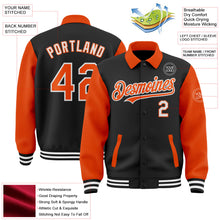Laden Sie das Bild in den Galerie-Viewer, Uksn Individuelles Bomberjacke in Schwarz-Orange-Weiß mit Byron-Stil, Reverskragen, Druckknopfleiste, Zweifarben-Design und Varsity-Letterman-Stil
