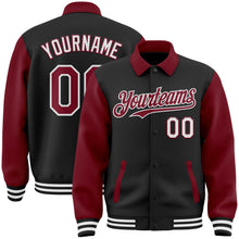 Laden Sie das Bild in den Galerie-Viewer, Uksn Individuelles Bomberjacke in Schwarz-Karmesinrot-Weiß mit Byron-Stil, Reverskragen, Druckknopfleiste, Zweifarben-Design und Varsity-Letterman-Stil
