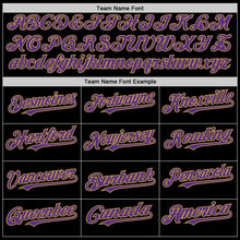 Laden Sie das Bild in den Galerie-Viewer, Uksn Individuelles Bomberjacke in Schwarz-Violett-Altgold mit Byron-Stil, Reverskragen, Druckknopfleiste, Zweifarben-Design und Varsity-Letterman-Stil

