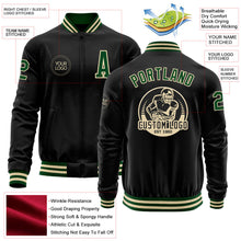 Laden Sie das Bild in den Galerie-Viewer, Uksn Individuelles Bomberjacke in Schwarz-Grün-Creme mit Reißverschluss und Varsity-Letterman-Stil
