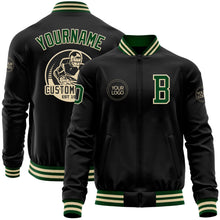 Laden Sie das Bild in den Galerie-Viewer, Uksn Individuelles Bomberjacke in Schwarz-Grün-Creme mit Reißverschluss und Varsity-Letterman-Stil
