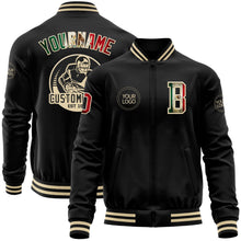 Laden Sie das Bild in den Galerie-Viewer, Uksn Individuelles Bomberjacke in Schwarz-Creme mit Vintage-Mexiko-Flagge, Reißverschluss und Varsity-Letterman-Stil
