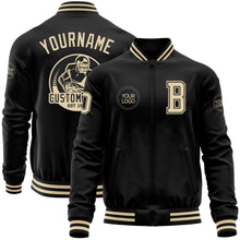 Laden Sie das Bild in den Galerie-Viewer, Uksn Individuelles Bomberjacke in Schwarz-Creme mit Reißverschluss und Varsity-Letterman-Stil
