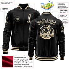 Laden Sie das Bild in den Galerie-Viewer, Uksn Individuelles Bomberjacke in Schwarz-Creme mit Reißverschluss und Varsity-Letterman-Stil
