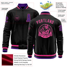 Laden Sie das Bild in den Galerie-Viewer, Uksn Individuelles Bomberjacke in Schwarz-Violett-Pink mit Reißverschluss und Varsity-Letterman-Stil
