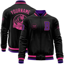Laden Sie das Bild in den Galerie-Viewer, Uksn Individuelles Bomberjacke in Schwarz-Violett-Pink mit Reißverschluss und Varsity-Letterman-Stil
