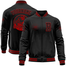 Laden Sie das Bild in den Galerie-Viewer, Uksn Individuelles Bomberjacke in Schwarz-Rot mit Reißverschluss und Varsity-Letterman-Stil
