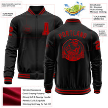 Laden Sie das Bild in den Galerie-Viewer, Uksn Individuelles Bomberjacke in Schwarz-Rot mit Reißverschluss und Varsity-Letterman-Stil
