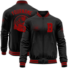 Laden Sie das Bild in den Galerie-Viewer, Uksn Individuelles Bomberjacke in Schwarz-Rot mit Reißverschluss und Varsity-Letterman-Stil
