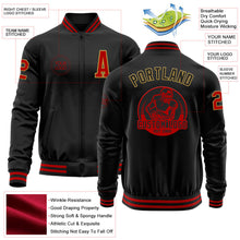 Laden Sie das Bild in den Galerie-Viewer, Uksn Individuelles Bomberjacke in Schwarz-Rot-Altgold mit Reißverschluss und Varsity-Letterman-Stil
