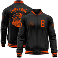 Laden Sie das Bild in den Galerie-Viewer, Uksn Individuelles Bomberjacke in Schwarz-Orange mit Reißverschluss und Varsity-Letterman-Stil
