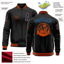 Laden Sie das Bild in den Galerie-Viewer, Uksn Individuelles Bomberjacke in Schwarz-Puderblau-Orange mit Reißverschluss und Varsity-Letterman-Stil
