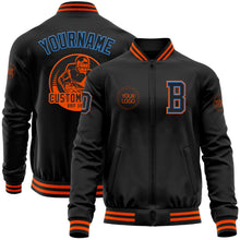 Laden Sie das Bild in den Galerie-Viewer, Uksn Individuelles Bomberjacke in Schwarz-Puderblau-Orange mit Reißverschluss und Varsity-Letterman-Stil
