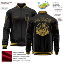 Laden Sie das Bild in den Galerie-Viewer, Uksn Individuelles Bomberjacke in Schwarz-Altgold mit Reißverschluss und Varsity-Letterman-Stil
