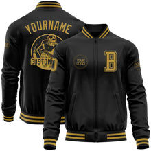 Laden Sie das Bild in den Galerie-Viewer, Uksn Individuelles Bomberjacke in Schwarz-Altgold mit Reißverschluss und Varsity-Letterman-Stil
