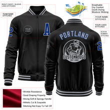 Laden Sie das Bild in den Galerie-Viewer, Uksn Individuelles Bomberjacke in Schwarz-Royalblau-Grau mit Reißverschluss und Varsity-Letterman-Stil
