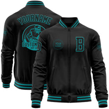 Laden Sie das Bild in den Galerie-Viewer, Uksn Individuelles Bomberjacke in Schwarz-Petrol mit Reißverschluss und Varsity-Letterman-Stil
