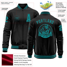 Laden Sie das Bild in den Galerie-Viewer, Uksn Individuelles Bomberjacke in Schwarz-Petrol mit Reißverschluss und Varsity-Letterman-Stil
