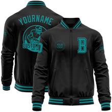 Laden Sie das Bild in den Galerie-Viewer, Uksn Individuelles Bomberjacke in Schwarz-Petrol mit Reißverschluss und Varsity-Letterman-Stil
