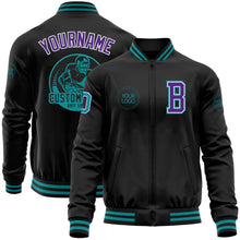 Laden Sie das Bild in den Galerie-Viewer, Uksn Individuelles Bomberjacke in Schwarz-Petrol-Violett mit Reißverschluss und Varsity-Letterman-Stil
