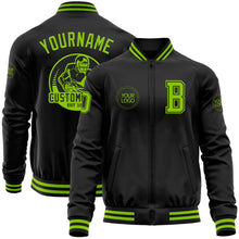 Laden Sie das Bild in den Galerie-Viewer, Uksn Individuelles Bomberjacke in Schwarz-Neongrün mit Reißverschluss und Varsity-Letterman-Stil
