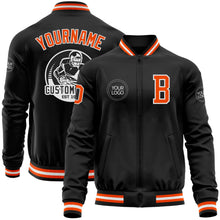 Laden Sie das Bild in den Galerie-Viewer, Uksn Individuelles Bomberjacke in Schwarz-Orange-Weiß mit Reißverschluss und Varsity-Letterman-Stil
