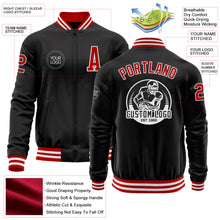 Laden Sie das Bild in den Galerie-Viewer, Uksn Individuelles Bomberjacke in Schwarz-Rot-Weiß mit Reißverschluss und Varsity-Letterman-Stil
