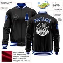 Laden Sie das Bild in den Galerie-Viewer, Uksn Individuelles Bomberjacke in Schwarz-Royalblau-Weiß mit Reißverschluss und Varsity-Letterman-Stil
