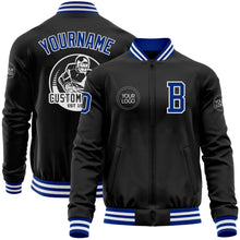 Laden Sie das Bild in den Galerie-Viewer, Uksn Individuelles Bomberjacke in Schwarz-Royalblau-Weiß mit Reißverschluss und Varsity-Letterman-Stil
