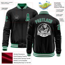 Laden Sie das Bild in den Galerie-Viewer, Uksn Individuelles Bomberjacke in Schwarz-Kelly-Grün-Weiß mit Reißverschluss und Varsity-Letterman-Stil
