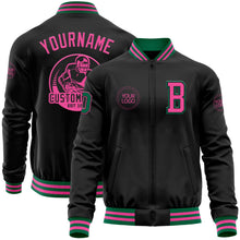 Laden Sie das Bild in den Galerie-Viewer, Uksn Individuelles Bomberjacke in Schwarz-Pink-Kelly-Grün mit Reißverschluss und Varsity-Letterman-Stil
