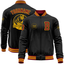 Laden Sie das Bild in den Galerie-Viewer, Uksn Individuelles Bomberjacke in Schwarz-Karmesinrot-Gold mit Reißverschluss und Varsity-Letterman-Stil
