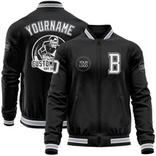 Laden Sie das Bild in den Galerie-Viewer, Uksn Individuelles Bomberjacke in Schwarz-Weiß-Grau mit Reißverschluss und Varsity-Letterman-Stil

